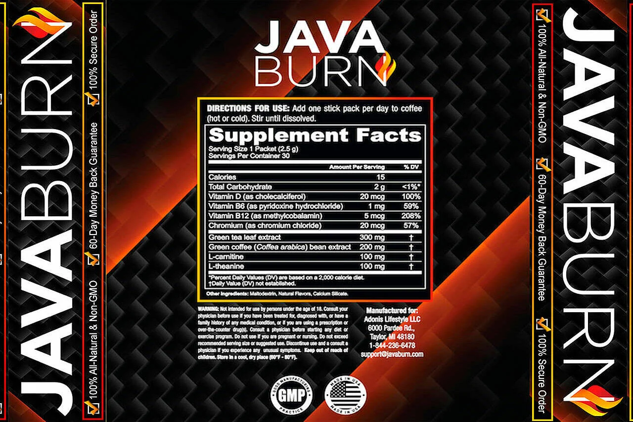 Java Burn Product Label